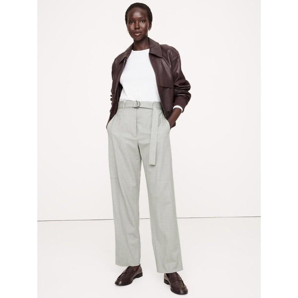 Banana Republic Light Gray High-Rise Barrel Italian Wool Pant Size 12 NWT